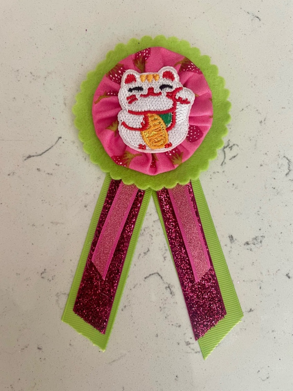 Mahjong Mum Ribbon Brooch - Pink & Green